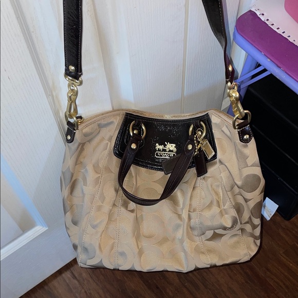 Coach Handbags - Coach Beige and Dark Brown Shoulder Bag